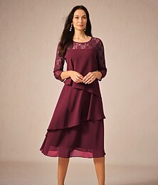 abordables -Femmes Longueur du thé Robe en Dentelle Robe de Soirée Robe de Cocktail Robe d'invité de mariage Élégant Fête Vacances robe demoiselle d honneur Cocktail Coupe régulière Couleur Unie Manche 3/4 Col