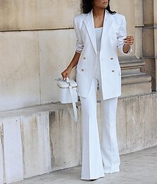 economico -Per donna Moda Blusa Abito da ufficio Set di Pantaloni Manica Lunga Colletto a Camicia Tinta unica Dubbele Rij Knopen Lavoro Abbigliamento da lavoro Nero Bianco Giallo Estate Vestibilità regolare