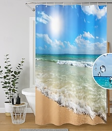 economico -Tenda da Doccia con Ganci 180cm*180cm(70"*70") Adatta per Separare le Zone Umide e Secche nel Bagno Impermeabile e Resistente all'Olio Motivo Paesaggio al Tramonto sul Mare
