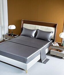 お買い得  -サテンアイスシルク4点セット ヨーロッパアメリカ製シーツ、マットレスカバー、枕カバー寝具