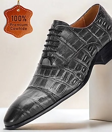 levne -Pánské Oxfordské Bullock Shoes Krokodýlí vzor Kůže Italská celozrnná hovězí kůže Protiskluzové Šněrování Šedá