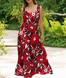 abordables -Femmes Robe Midi Robe d'Été Robe trapèze Robe à épaules dénudées Vacances Occasionnel Coupe ajustée Fleuri Graphique Sans manches Col en U Col Rond Jaune Rouge Bleu Violet Été