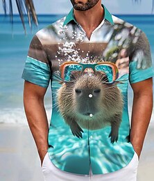 economico -Per uomo Oceano Divertente Capibara Camicia Camicia hawaiana estiva Camicia con Bottoni Manica Corta Hawaiano Resort Vacanza Ferie Abbigliamento mare Estate Primavera Collo ripiegato Stampa 3D