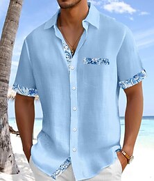 economico -Per uomo Camicia Camicia di lino Camicia Estiva Abbigliamento da spiaggia Camicia con Bottoni Tinta unica Vacanza Crociera Bianco Rosa Blu marino Azzurro Manica Corta Colletto Estate Primavera