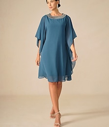 economico -Per donna Mini Abito Vestito in Chiffon Elegante Festa Tinta unica Mezza Manica Girocollo Blu Estate Primavera Autunno