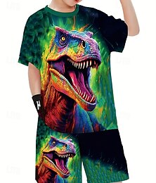 halpa -Poikien 3D Dinosaurus T-paita ja shortsit Setti Lyhythihainen Kesä Kevät Urheilu Muoti Päivittäin Lapset 4-12 vuotta Tiukka pyöreä kaula-aukko ulko- Loma Urheilu Räätälöity istuvuus