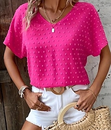 economico -Per donna Camicia Semplice Elegante Moderno Manica Corta Scollo a V Top Regolari Quotidiano Ferie Guipure Rosa Blu Rosa Estate