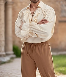 abordables -Punk y gótico Medieval Renacimiento Camisas Talla Grande Pirata Caballero Vikingo Volante Color sólido Hombre Pirata Real Víspera de Todos los Santos Carnaval Rendimiento Feria del Renacimiento LARP