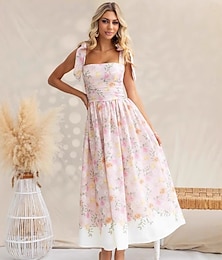 preiswerte -Retro Vintage 1950er Rockabilly Maxi Kleid Ausgestelltes Kleid Cottagecore Blumen Damen Urlaub Heimkehr Party & Abend Erwachsene Kleid Sommer
