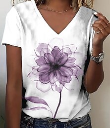 abordables -Mujer Camiseta Tops de verano Floral Graphic Clásico Casual Manga Corta Escote en Pico Tops cortos Diario Fin de semana Estampado Amarillo Rojo Morado Verde Trébol Azul claro Verano Primavera Otoño