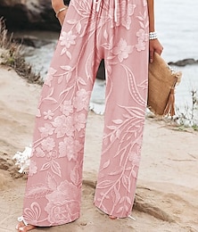 abordables -Mujer Perneras anchas Chinos Pantalones anchos Vacaciones Moda Hawaiano Longitud total Alta cintura Floral Graphic Estampado Transpirable Suave Microelástico Casual Diario Casual Diario Rosa Azul