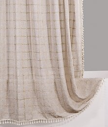 お買い得  -ボヘミアンファームハウスシャワーカーテンセット180cm*180cm(70"*70"),モダンコットンリネンファブリックシャワーカーテン中立的なカントリーバスルームデコ、タンブラウンボヘミアンラスティック