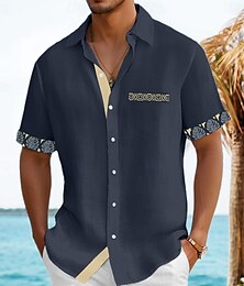 economico -Per uomo Camicia Camicia di lino Camicia Estiva Camicia da Spiaggia Plaid Vacanza Ferie Nero Blu marino Verde Cachi Manica Corta Colletto Estate Abbigliamento