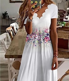economico -Per donna Mini Abito Abito a trapezio Abito Estivo Casual Quotidiano Vestibilità regolare Floreale Grafico Manica Corta Scollo a V Nero Bianco Rosa Blu Estate