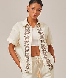 preiswerte -Damen Weiblich Durchgeknöpft Hemd Freizeithemd Lässig T-Shirt Ärmel Aprikose Knöpfe Druck Kurzarm Elegant Bohemien Urlaub Hemdkragen Sommer