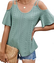 economico -Per donna Camicia Blusa Tinta unica Elegante Casual Manica Corta Spallina Top Regolari Quotidiano Traforato Verde salvia Nero Bianco Rosa Azzurro cielo Estate