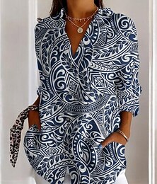 levne -Dámské Košile Květinový Čechy Havajské Dlouhý rukáv Košilový límec Běžné topy Denní Dovolená Kapsy Knoflíky Tisk Bílá Žlutá Světlá růžová Námořnická modř Vodní modrá Léto