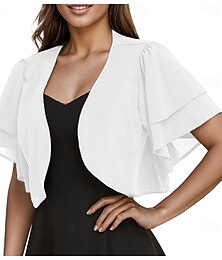 abordables -Estolas de Señora Elegante Protección Solar Manga Corta Gasa Velos de Boda Con Color Puro Para Boda Verano