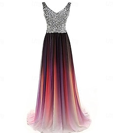 economico -Abiti da quinceanera A-Line elegante vestito performance abito per ospiti di matrimonio lunghezza pavimento senza maniche scollo a V chiffon schiena scoperta con pieghe e perline