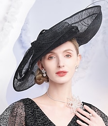 economico -cappelli cappello a bombetta / cloche in lino cappello da sole cappello sinamay matrimonio festa del tè elegante matrimonio con fiocco di piume copricapo copricapo
