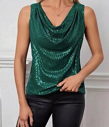 economico -Per donna Canotta a canotta Tinta unica Quotidiano Casual Senza Maniche Spallina Top Regolari Quotidiano Paillettes Nero Champagne Vino Verde Estate Primavera