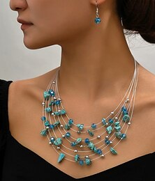 abordables -Boucles d'oreilles 1 ensemble Alliage Boucles d'oreilles Collier Femmes Luxe Parure de Bijoux Pour Festival