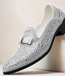 abordables -Mocassins à boucle argentés pour homme – chaussures élégantes à enfiler pour bal et mariage