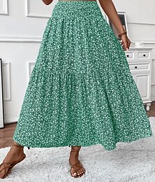 abordables -Jupe Femme Jupe Maxi Jupe A Ligne Mode Décontractée Jupe Maxi Taille Haute Imprimé Floral Micro-élastique Rue Quotidienne Noir Jaune Rose Vert Été Polyester