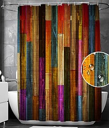 economico -Tenda da doccia con ganci per bagno 180cm*180cm (70"*70") decorazione bagno in stile rustico fattoria porta vintage poliestere impermeabile set di 12 ganci in plastica