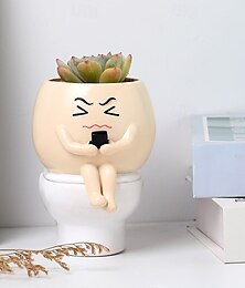 abordables -Pot de fleurs succulentes amusant assis sur les toilettes, figurine de plante verte mignonne et créative, décoration amusante pour bureau ou salle d'étude, pot de fleurs succulentes anti-stress pour
