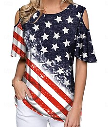 Недорогие -Женская патриотичная футболка американский флаг современная повседневная красно-бело-синяя короткий рукав круглый вырез обычные топы повседневные выходные принты вишнево-красный королевский синий