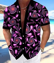 economico -Per uomo Geometrico Vortice 3D Camicia Camicia casual Camicia con Bottoni Manica Corta Moda Casual Vacanza Ferie Abbigliamento casual alla moda Estate Primavera Collo ripiegato Stampa 3D camicie con