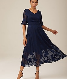 cheap -Women's Maxi Dress Cocktail Dress Wedding Guest Dress Semi Formal Dress A Line Dress Elegant Work Birthday Flutter Sleeve Wedding Guest Cocktail Party Formal Evening Regular Fit Solid Color Plain