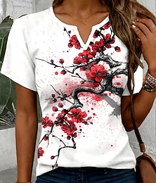 economico -Per donna Maglietta Floreale Grafico Piante Vintage Elegante Classico Manica Corta Collo a V Top Regolari Quotidiano Weekend Stampato Rosso Estate Primavera