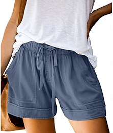 abordables -Shorts pour femmes Pantalons baggy Chinos Mode Streetwear Basique Taille haute courte Uni Poche Taille élastique Confortable Doux Agréable Micro-élastique Extérieur Rue Noir Rose Fuchsia Bleu clair