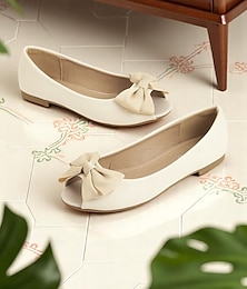 ieftine -pantofi de damă crem cu fundă peep toe – pantofi slip-on eleganti în stil de balet din anii 1950 pentru domnișoare de onoare, ținute de primăvară și confort zilnic