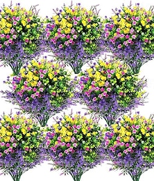 abordables -24 flores artificiales para exteriores, resistentes a los rayos UV, arreglos florales artificiales para exteriores, flores falsas de plástico para decoración de jardín y patio.