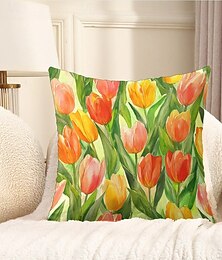 economico -Cuscini decorative tulipani fiori estivi copertura 1PC caso morbido quadrato cuscino per camera da letto soggiorno divano sedia