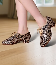 economico -Scarpe da ballo da donna con lacci e stampa leopardata – scarpe da ballo latino con tacco basso per adulti ed eventi sociali