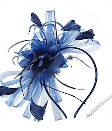 economico -Fascinator da donna con piume, nastri in rete, cappello da derby del Kentucky, cappelli da tea party con fascia e clip.