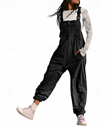 abordables -Salopette femme couleur unie combinaison streetwear sans manches col en U poche rue quotidien coupe classique noir blanc rose été