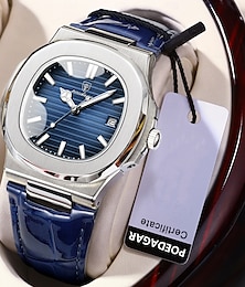 abordables -Reloj de Hombre de Lujo Cuadrado Pantalla de Fecha Impermeable Luminiscente Cuero de Alta Calidad Reloj de Cuarzo Moderno