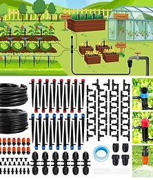 זול -מערכת השקיה בטפטוף באורך 240 רגל, ערכת השקיה אוטומטית בטפטוף עם צינור 1/2 אינץ' צינור חלוקה 1/4 אינץ' ואביזרים, עבור מערכת השקיית חממה של צמח מדשאה מוגבהת
