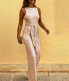 abordables -Mujer Talla EU / US Mono Elegante Longitud total Alta cintura Color sólido Lentejuelas Rígido Formal Fiesta y Noche Plata Granate Dorado Negro Verano Ajuste regular