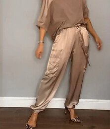 economico -Per donna Elegante maglietta Pantaloni cargo Manica a 3/4 Tinta unica Da mare Giornaliero Oro Autunno Taglia piccola