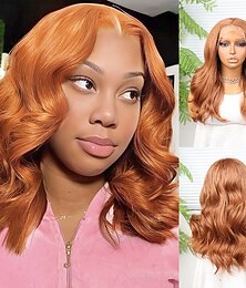 baratos -Peruca sintética Onda de Corpo Estilo 18 polegada Laranja Parte do meio 13x4 Lace Front Peruca Mulheres Peruca médio Auburn