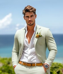 economico -Uomo Matrimonio Casuale Completi in Lino Verde salvia Lilla Leggero Casual Tinta unita Vestibilità standard 2 pezzi Monopetto a un bottone