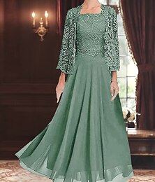 abordables -Ensembles de Robes Robe de Mère de Mariée  robe demoiselle d honneur Élégant Fête Simple Col carré Longueur au sol Polyester manche longue avec Couleur Unie 2025