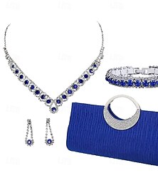economico -Set di gioielli da sposa 1 Set Zircone Strass 1 Bracciale Orecchini Collana Per donna Elegante Parure di gioielli Per Matrimonio Feste Occasione speciale