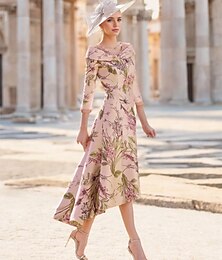 voordelige -A-Lijn Moeder van de Bruid Jurk Bruiloft Gast Elegante Vintage V-Hals Enkel Lengte Satijn Korte Mouw met Bloem Derby Jurk Race Dag Jurk Bruiloft Gast Jurk 2025 gratis maatwerk